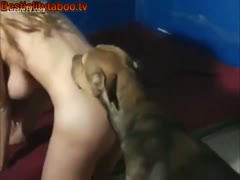 A redhead novice of legal age plays with her dog till the beast is ready to infiltrate her.